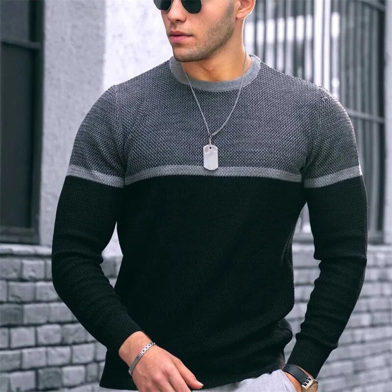 Elegant men's autumn sweater with a tailored fit, breathable fabric, and lightweight warmth, ideal for autumn days.