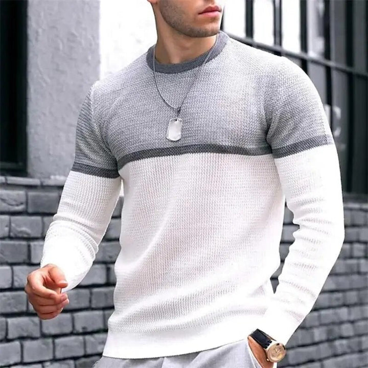 Elegant men's autumn sweater with a tailored fit, breathable fabric, and lightweight warmth, ideal for autumn days.