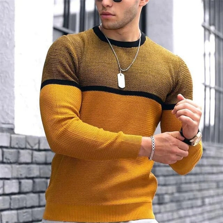 Elegant men's autumn sweater with a tailored fit, breathable fabric, and lightweight warmth, ideal for autumn days.