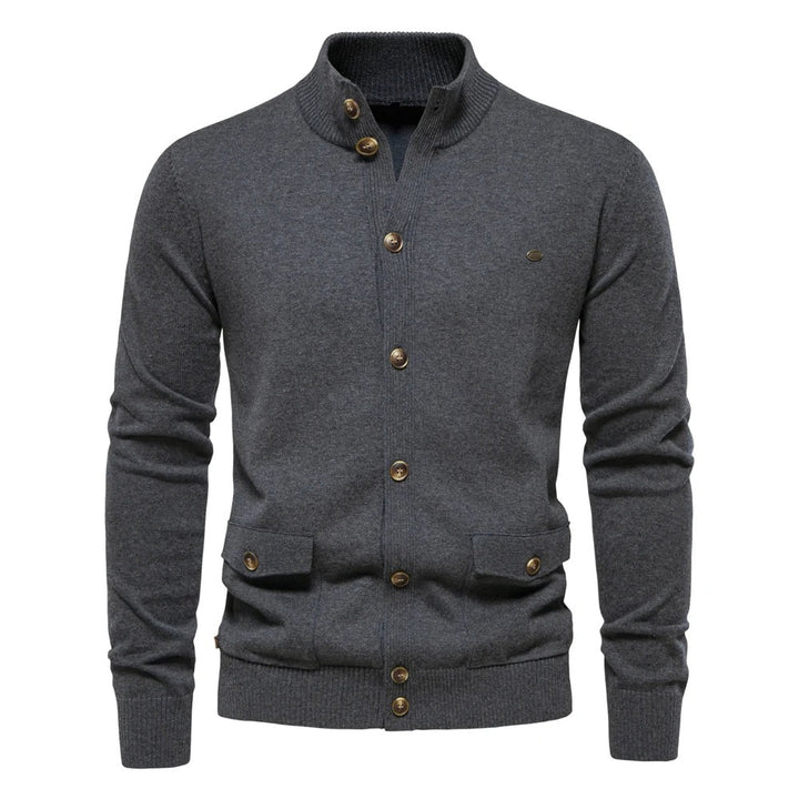 Stylish men's buttoned cardigan, perfect for layering and staying warm on autumn days.







