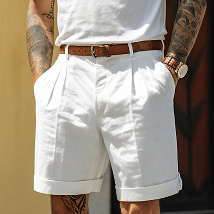 Elegant men's linen shorts with a tailored fit, breathable fabric, and lightweight design, perfect for casual and semi-formal summer occasions.






