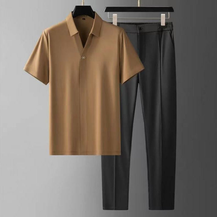 Elegant shirt and pants set designed for comfort and style, ideal for summer days and versatile occasions.






