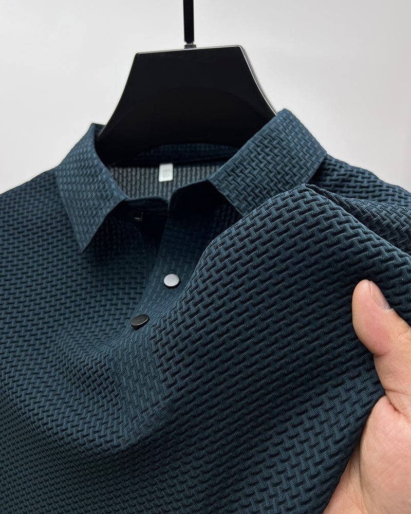 Elegant silk polo shirt for men, featuring lightweight, breathable fabric and timeless style, ideal for summer comfort and sophistication.






