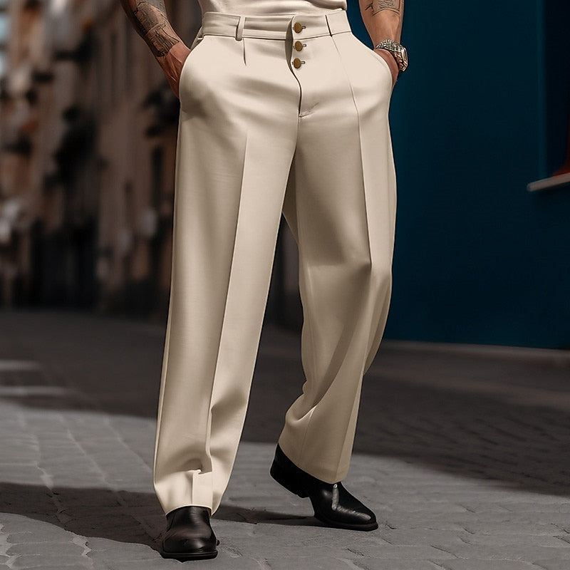 Elegant straight-cut suit pants with a sleek design, lightweight fabric, and tailored fit, ideal for summer and formal occasions.