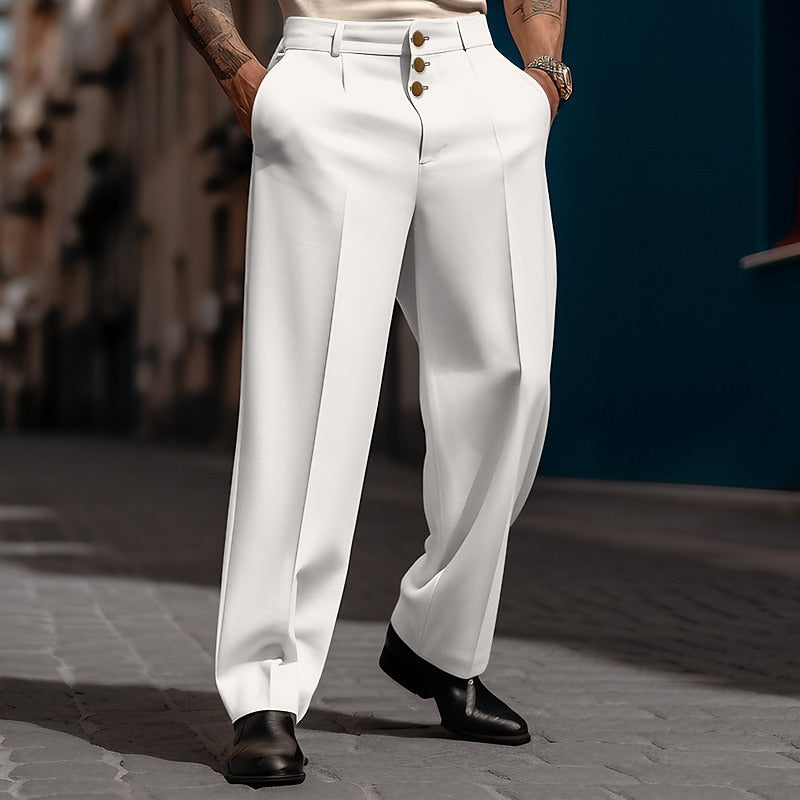 Elegant straight-cut suit pants with a sleek design, lightweight fabric, and tailored fit, ideal for summer and formal occasions.