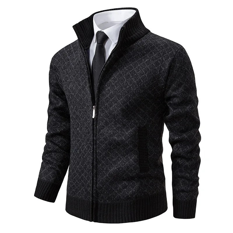 Elegant zip-up cardigan designed for autumn, offering a sleek look and cozy comfort.







