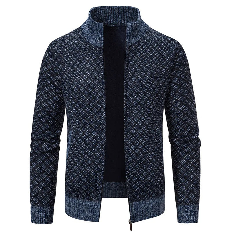 Elegant zip-up cardigan designed for autumn, offering a sleek look and cozy comfort.







