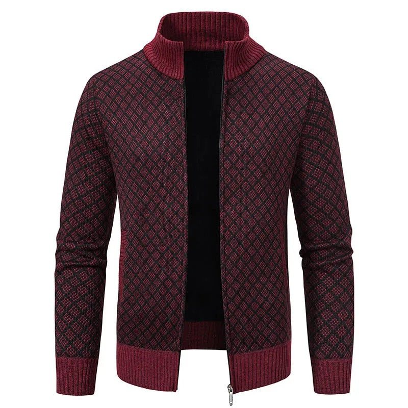 Elegant zip-up cardigan designed for autumn, offering a sleek look and cozy comfort.







