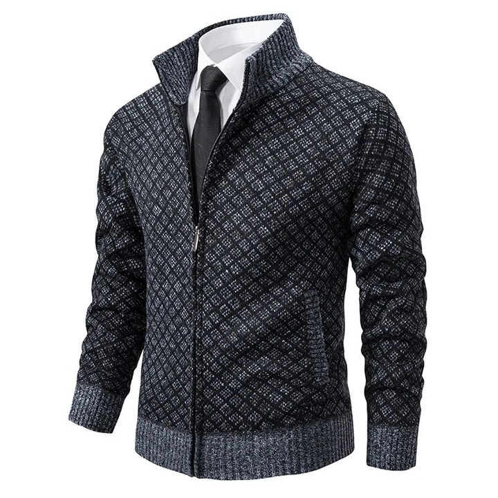 Elegant zip-up cardigan designed for autumn, offering a sleek look and cozy comfort.







