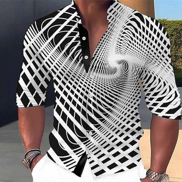 Stylish men’s summer shirt with a 3D geometric print, perfect for warm-weather fashion.







