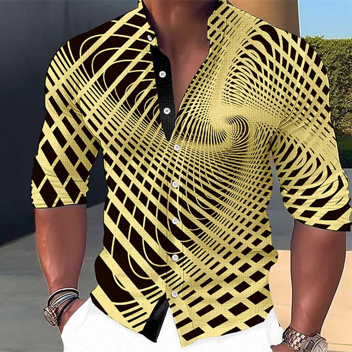 Stylish men’s summer shirt with a 3D geometric print, perfect for warm-weather fashion.







