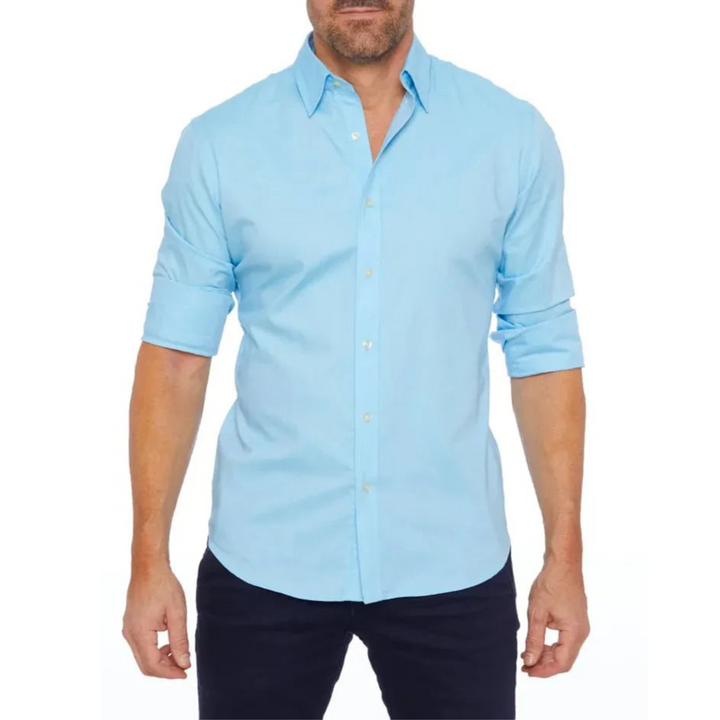 Formal men's business shirt offering a breathable, sharp look for professional settings and long working hours.