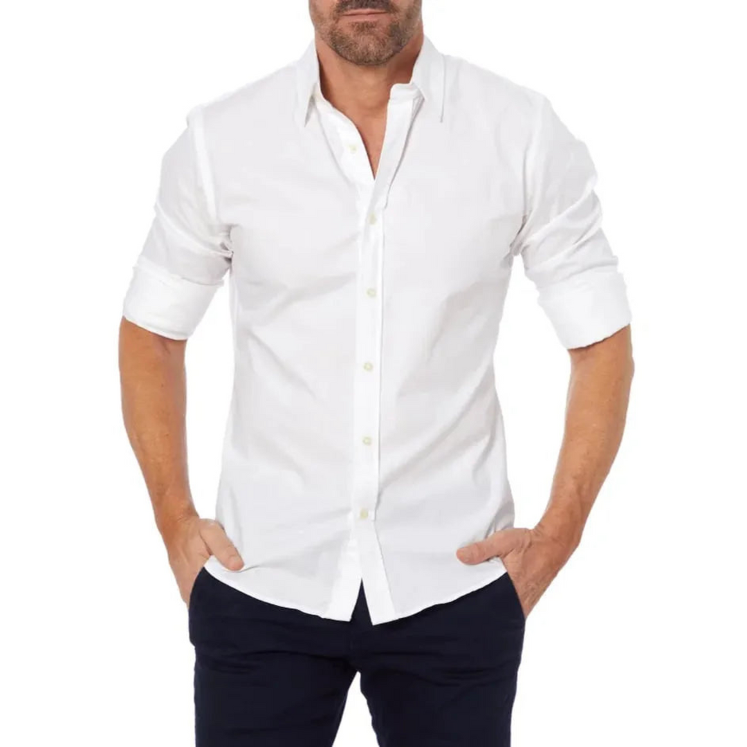 Formal men's business shirt offering a breathable, sharp look for professional settings and long working hours.