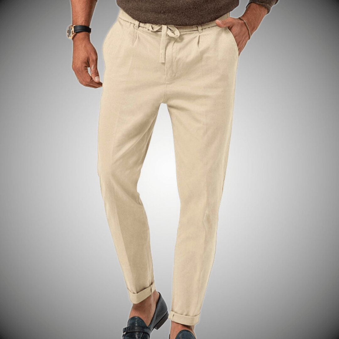 High-quality elegant linen trousers featuring a breathable, lightweight design with a polished tailored fit, ideal for formal and casual occasions.