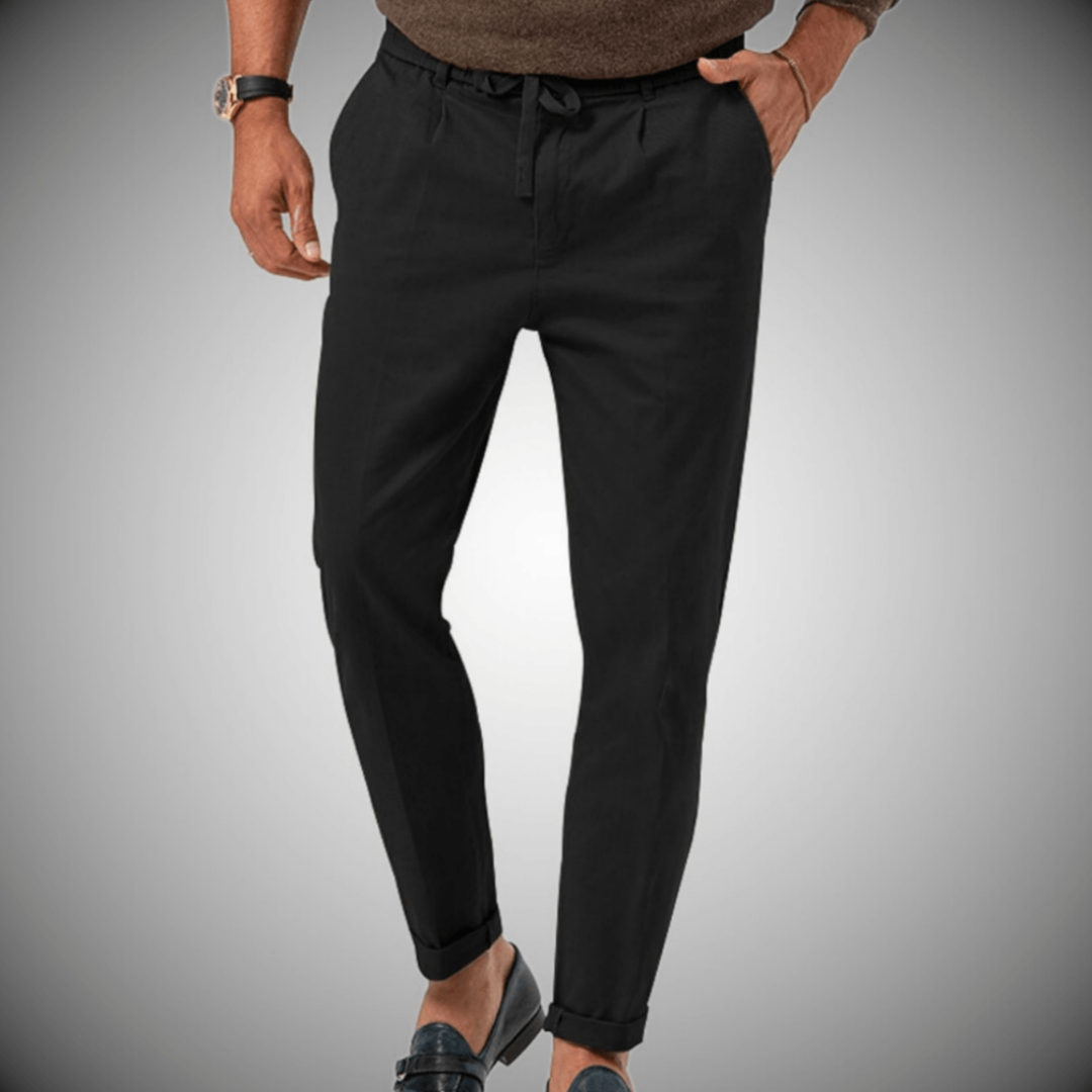 High-quality elegant linen trousers featuring a breathable, lightweight design with a polished tailored fit, ideal for formal and casual occasions.