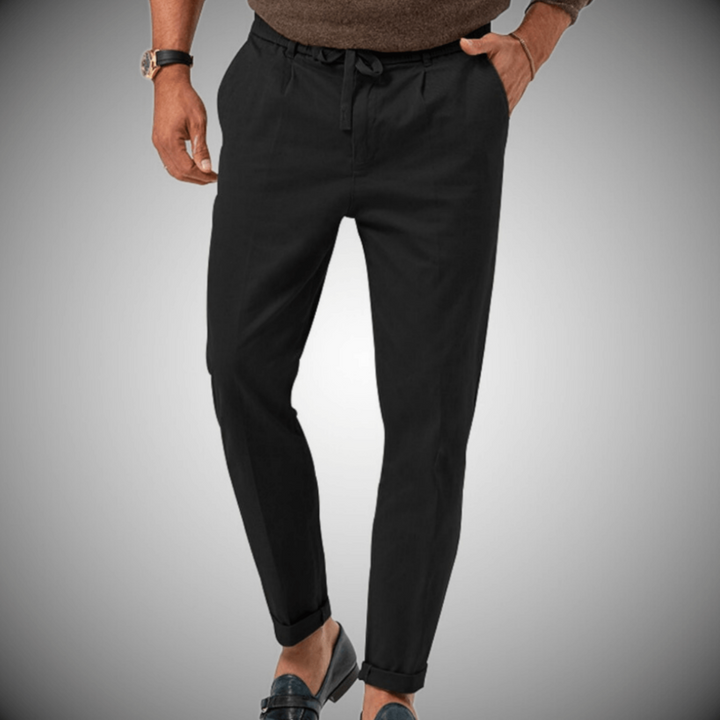 High-quality elegant linen trousers featuring a breathable, lightweight design with a polished tailored fit, ideal for formal and casual occasions.