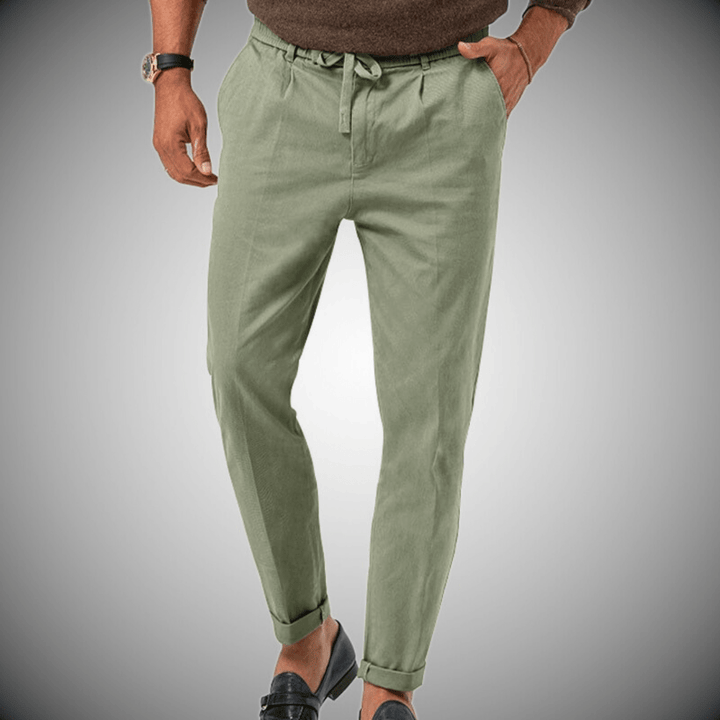 High-quality elegant linen trousers featuring a breathable, lightweight design with a polished tailored fit, ideal for formal and casual occasions.