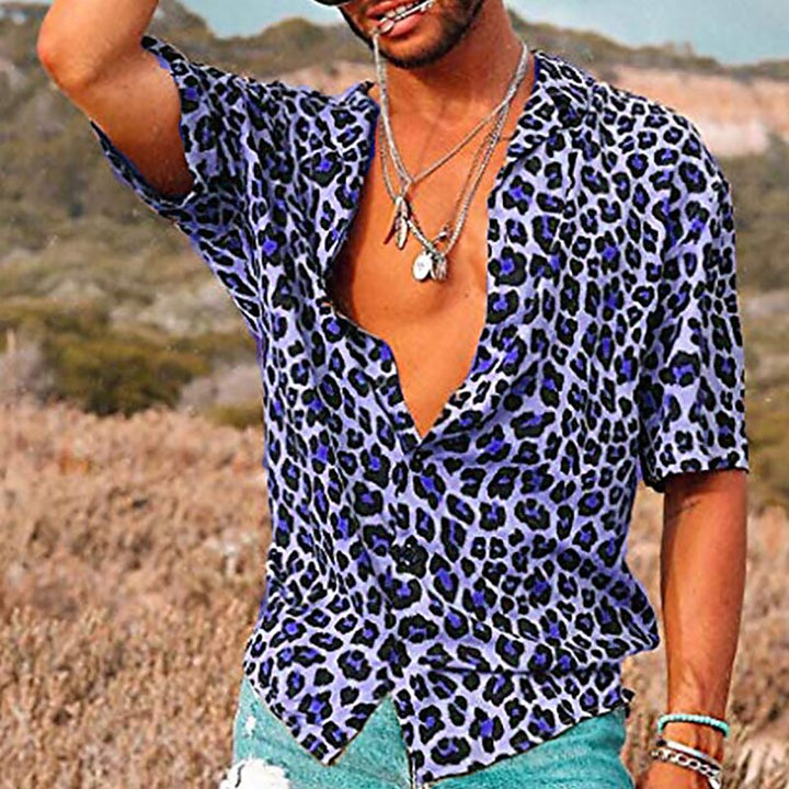 Leopard print summer shirt with lightweight, breathable fabric, designed for bold style and ideal for casual or social summer occasions.