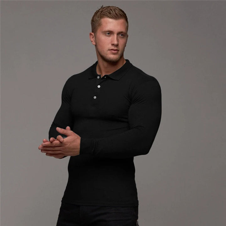 Men’s long sleeve polo shirt with breathable fabric, classic design, and flexible fit, ideal for summer days and casual occasions.






