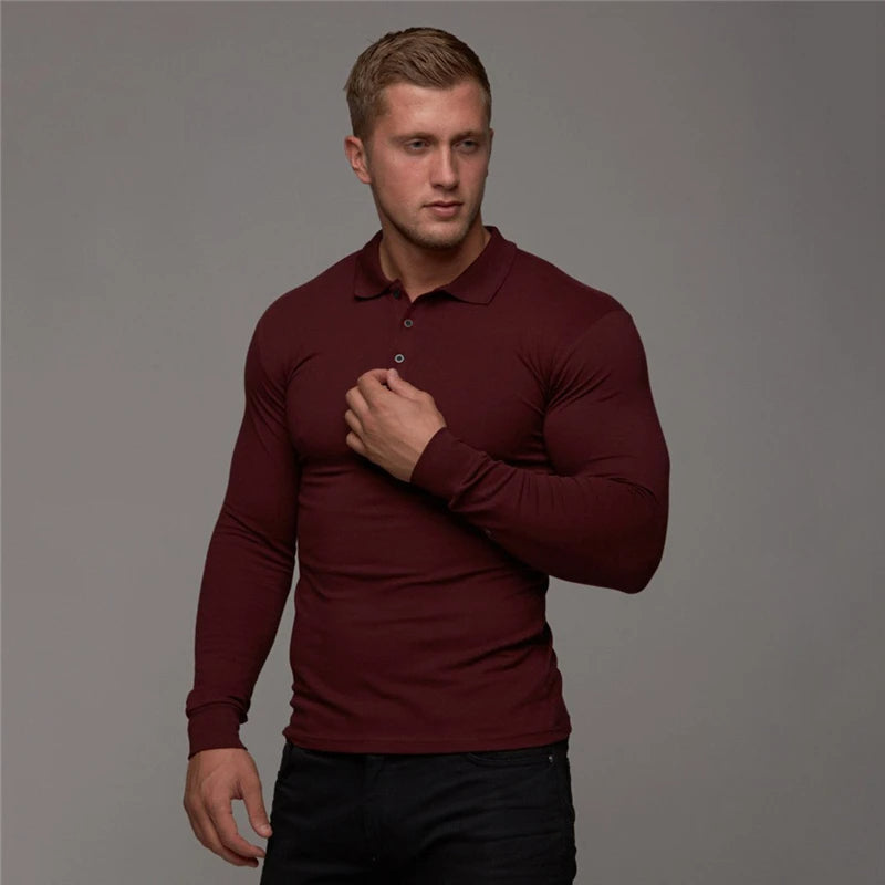 Men’s long sleeve polo shirt with breathable fabric, classic design, and flexible fit, ideal for summer days and casual occasions.






