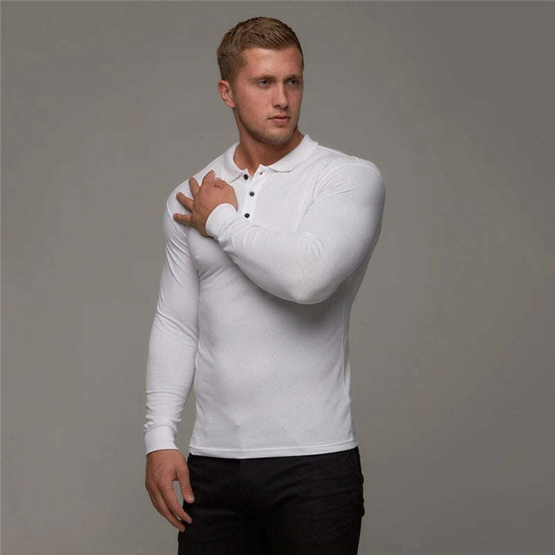 Men’s long sleeve polo shirt with breathable fabric, classic design, and flexible fit, ideal for summer days and casual occasions.






