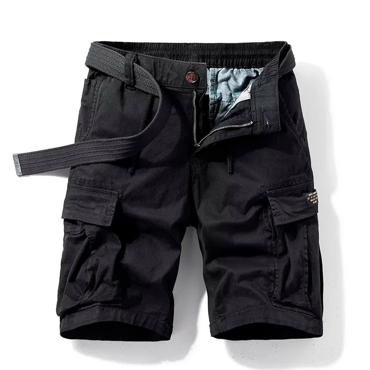 Luxe multipocket cargo shorts for men, featuring breathable fabric and practical storage for summer adventures.