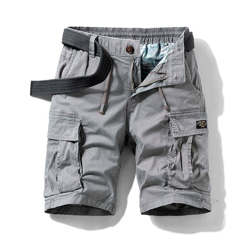 Luxe multipocket cargo shorts for men, featuring breathable fabric and practical storage for summer adventures.