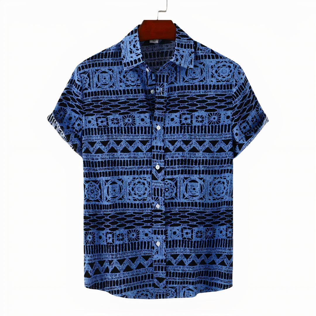 Men's bohemian cotton polo shirt with breathable fabric and a relaxed, stylish design, ideal for summer wear.