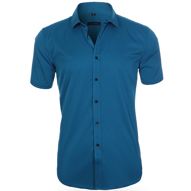 Men's anti-wrinkle business shirt with breathable fabric, ideal for professional and summer wear.