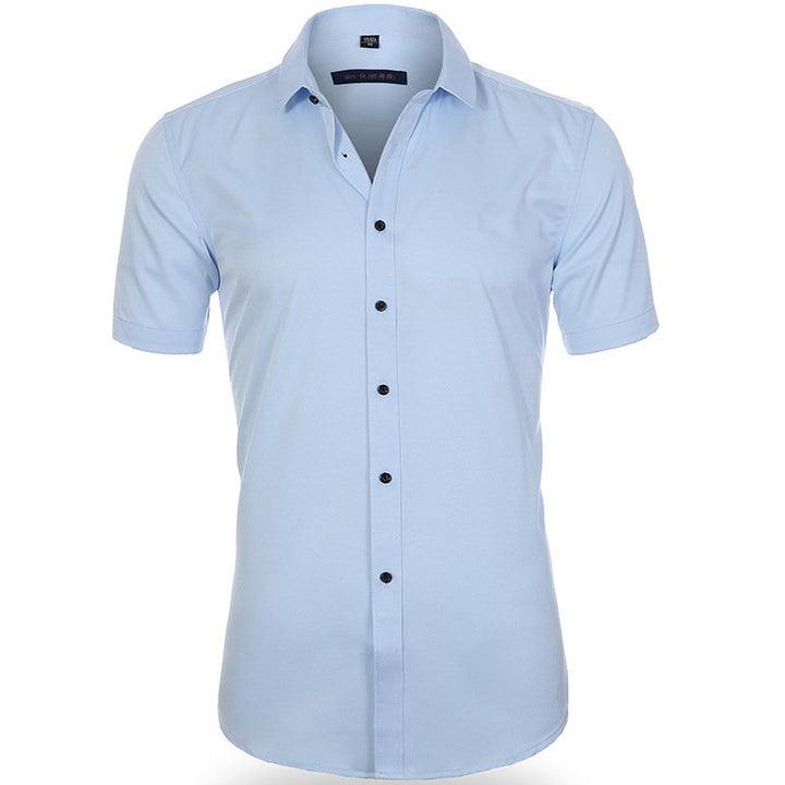 Men's anti-wrinkle business shirt with breathable fabric, ideal for professional and summer wear.