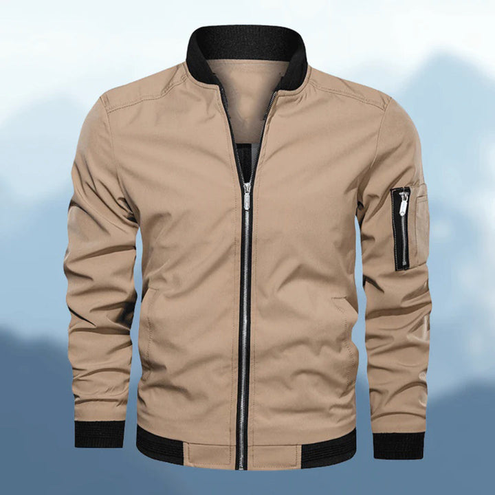 Men's casual autumn bomber jacket, ideal for crisp days, featuring a lightweight, stylish design with practical pockets.







