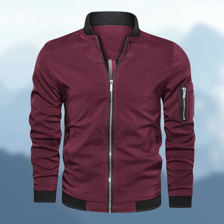 Men's casual autumn bomber jacket, ideal for crisp days, featuring a lightweight, stylish design with practical pockets.







