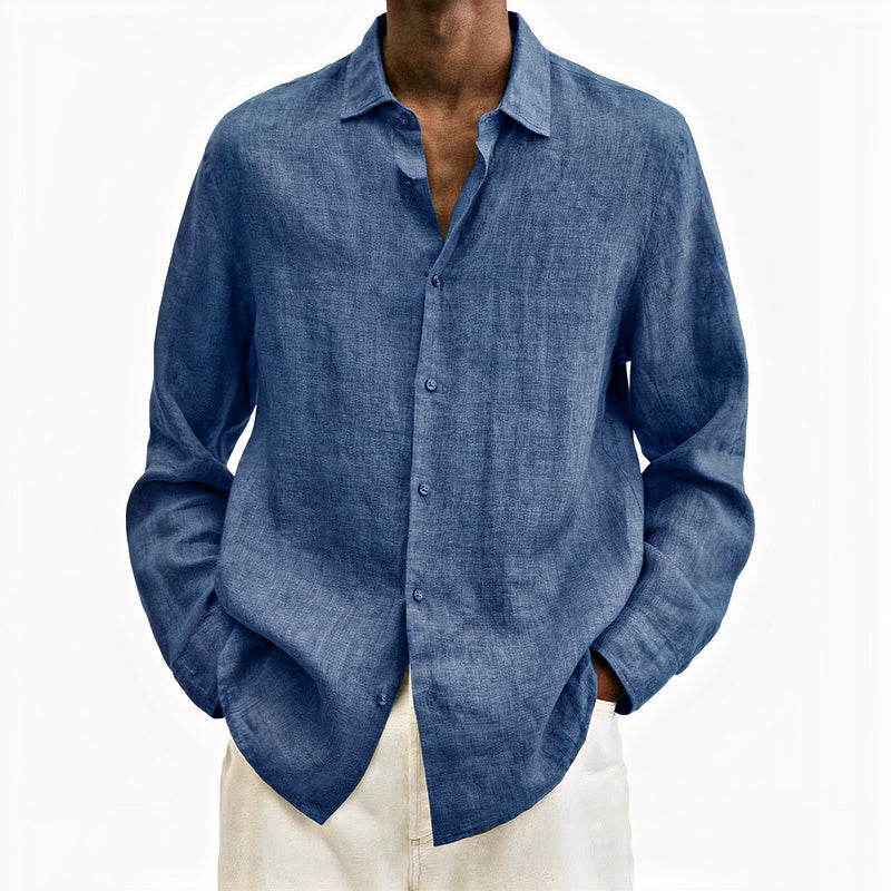 Men's casual cotton and linen shirt, ideal for summer days with a breathable, lightweight, and versatile design.