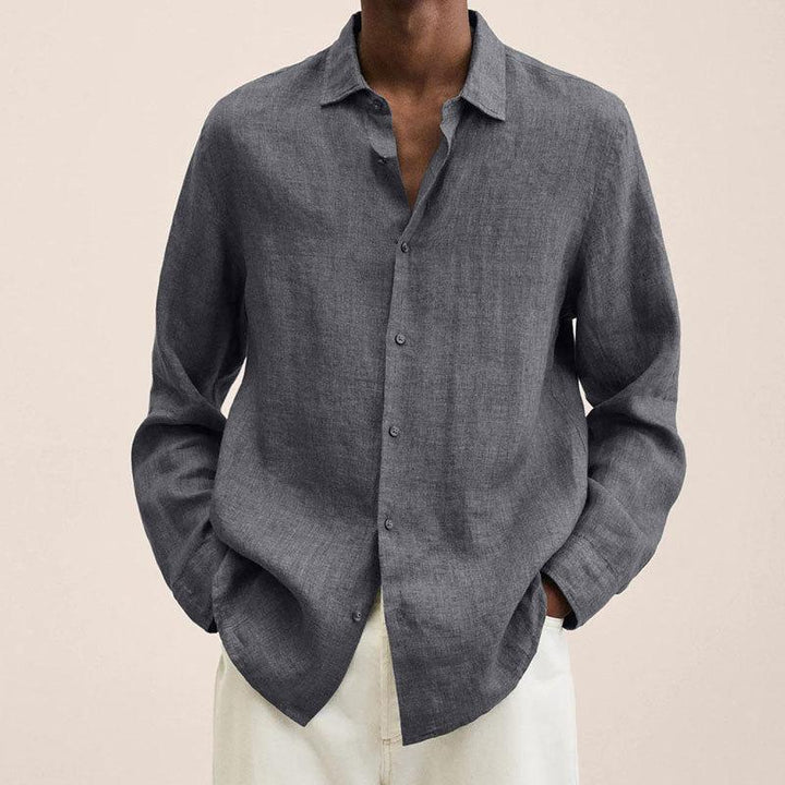 Men's casual cotton and linen shirt, ideal for summer days with a breathable, lightweight, and versatile design.