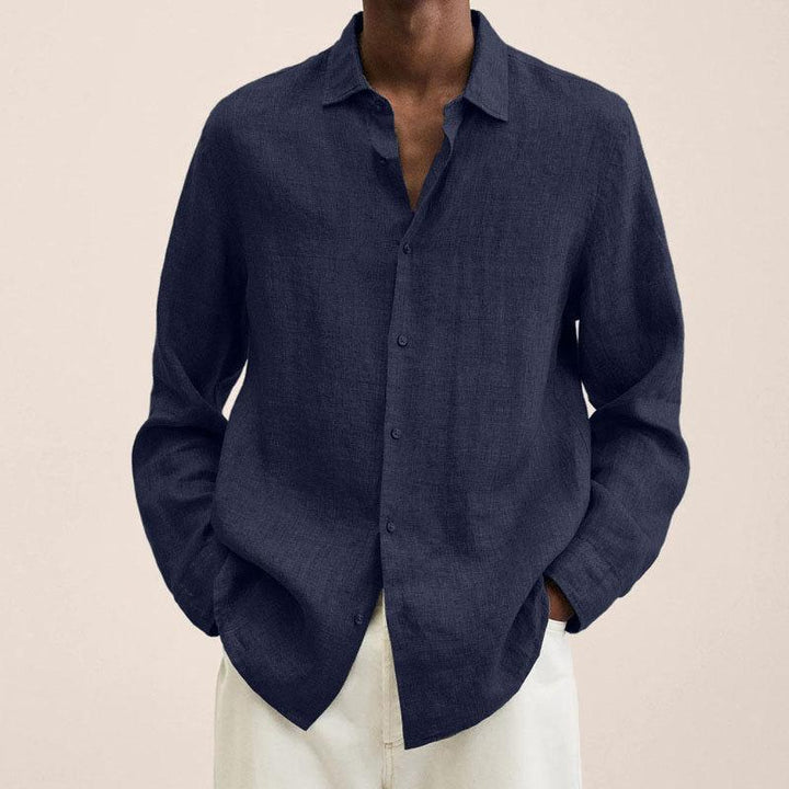 Men's casual cotton and linen shirt, ideal for summer days with a breathable, lightweight, and versatile design.