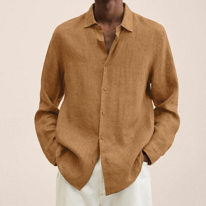 Men's casual cotton and linen shirt, ideal for summer days with a breathable, lightweight, and versatile design.