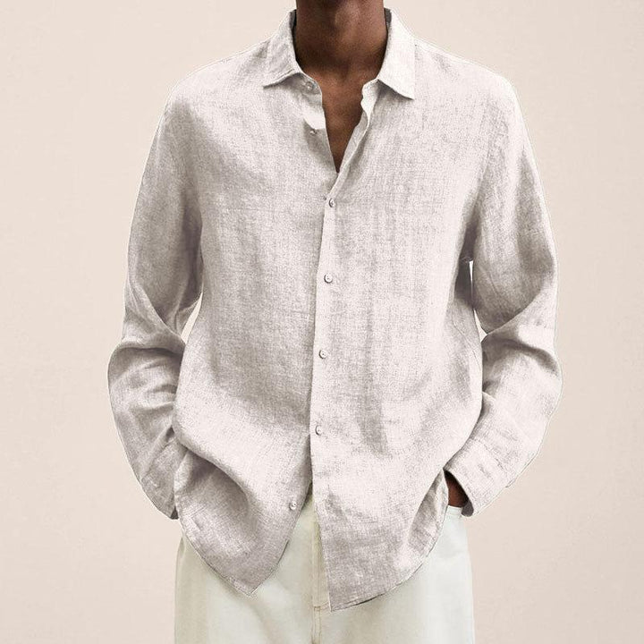 Men's casual cotton and linen shirt, ideal for summer days with a breathable, lightweight, and versatile design.