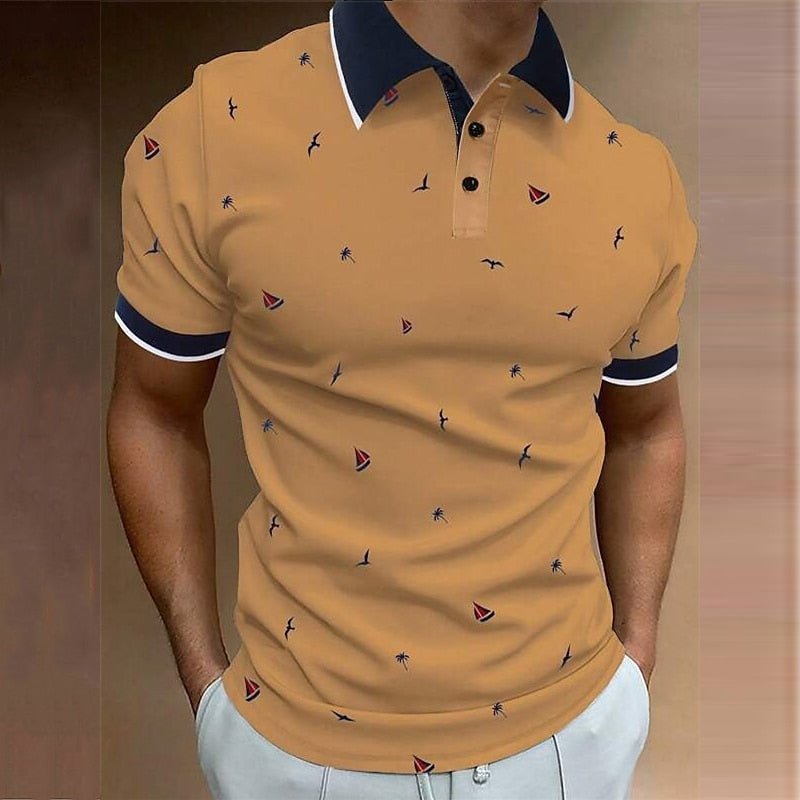 Men's casual polo shirt, ideal for summer days, featuring lightweight breathable fabric and a relaxed design.