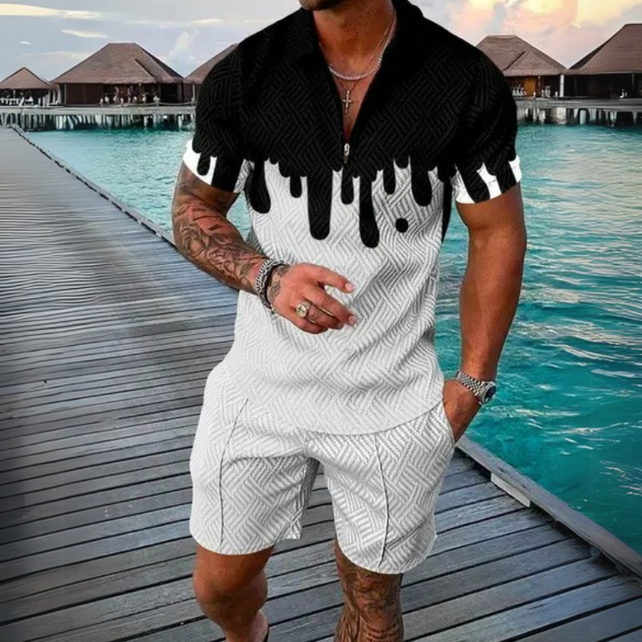 Men's casual shirt and shorts set with lightweight fabric and a modern design, ideal for summer days.






