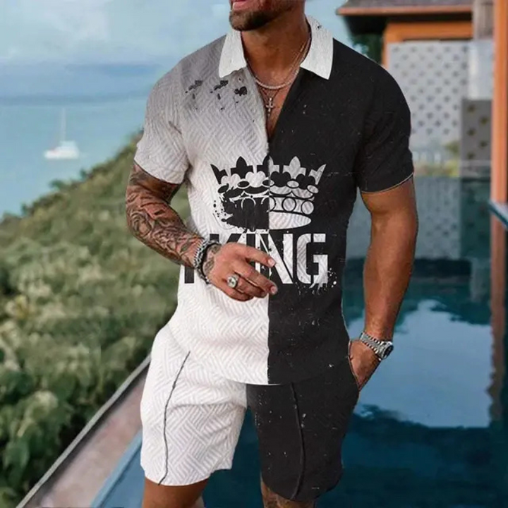 Men's casual shirt and shorts set with lightweight fabric and a modern design, ideal for summer days.






