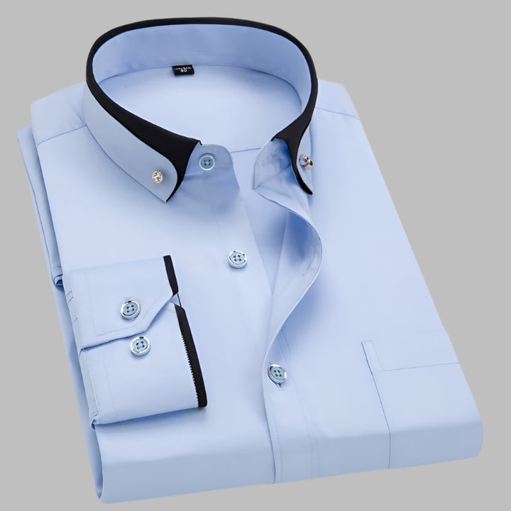 Men's classic business long-sleeved shirt, wrinkle-resistant and breathable, ideal for professional and formal settings.