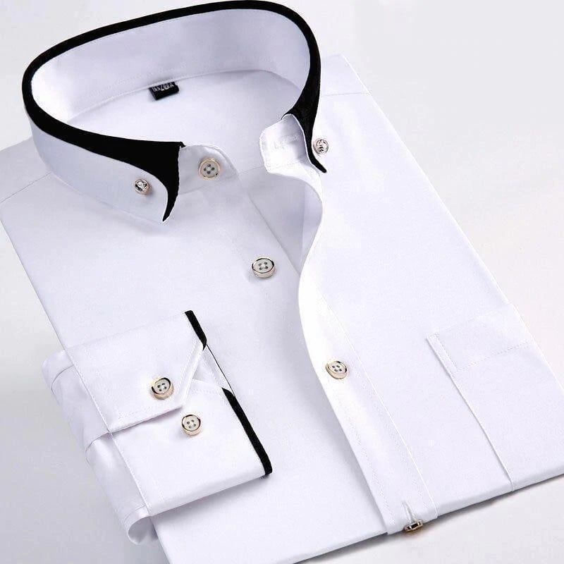 Men's classic business long-sleeved shirt, wrinkle-resistant and breathable, ideal for professional and formal settings.