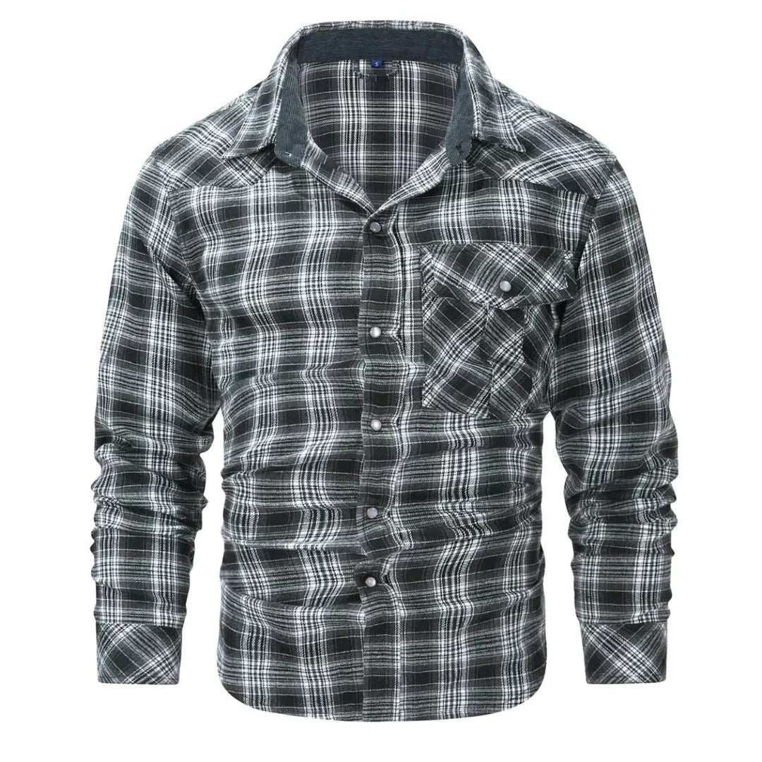 Men's classic checkered long-sleeve shirt with breathable fabric, relaxed fit, and durable stitching, perfect for casual and professional occasions.






