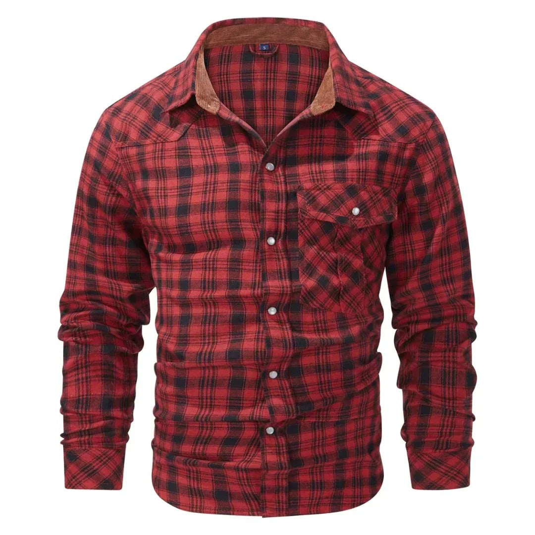 Men's classic checkered long-sleeve shirt with breathable fabric, relaxed fit, and durable stitching, perfect for casual and professional occasions.






