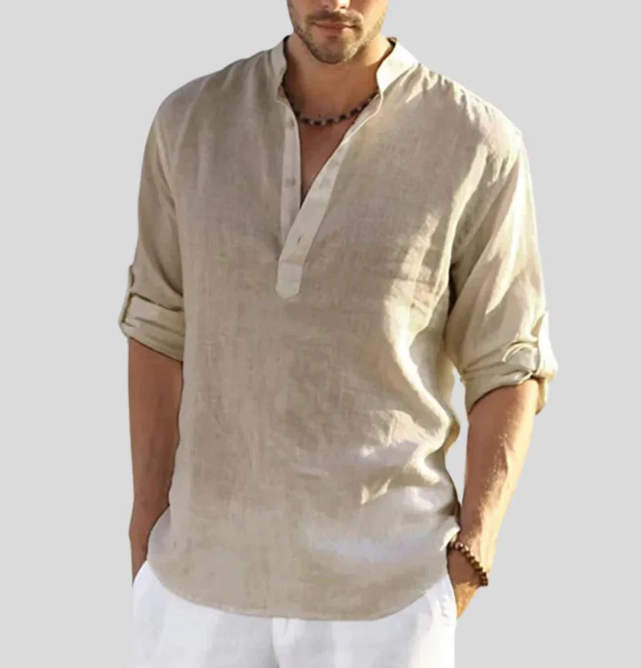 Men's classic linen shirt, perfect for stylish and breathable comfort on summer days.






