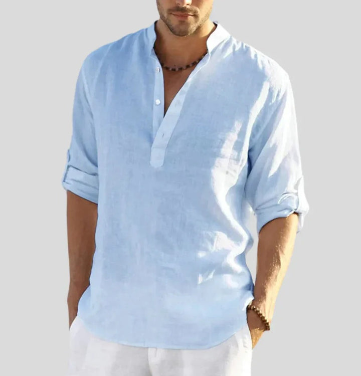 Men's classic linen shirt, perfect for stylish and breathable comfort on summer days.






