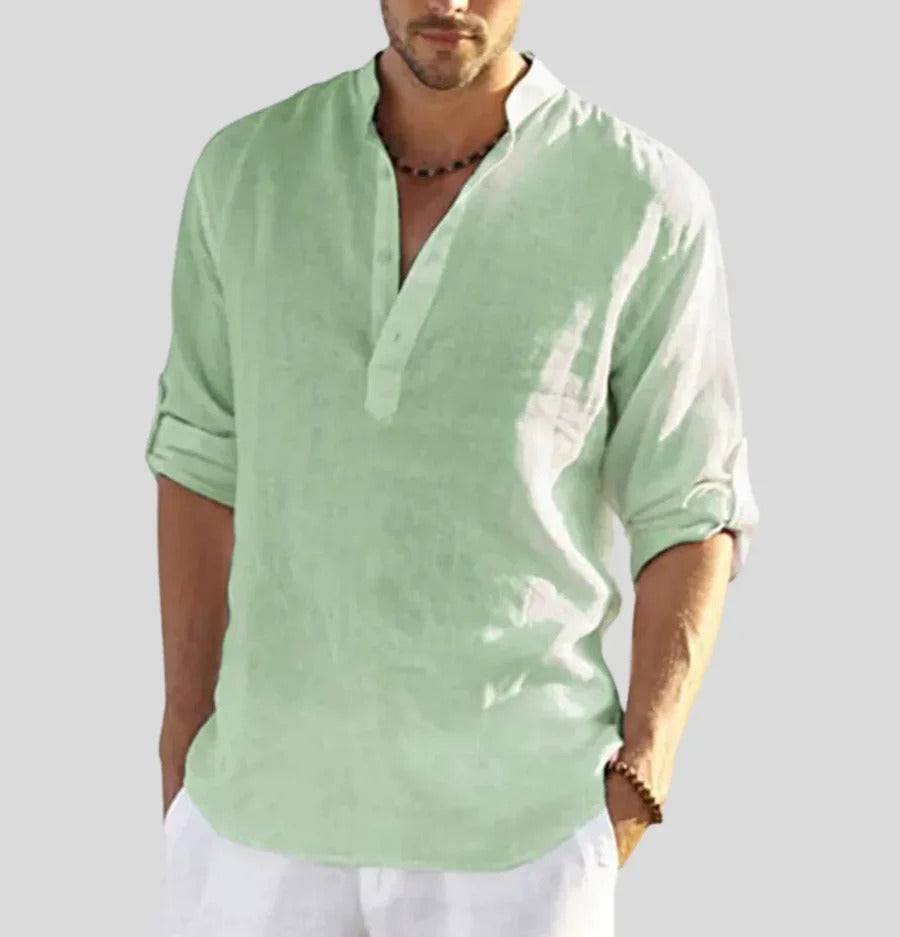 Men's classic linen shirt, perfect for stylish and breathable comfort on summer days.






