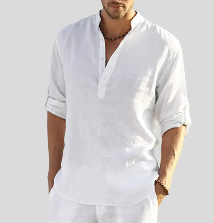 Men's classic linen shirt, perfect for stylish and breathable comfort on summer days.






