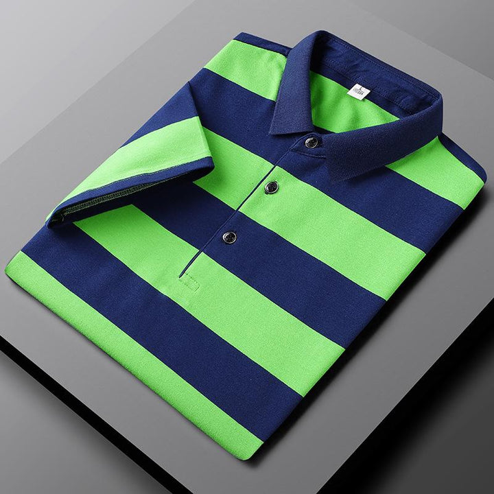 Men's classic striped polo shirt with a timeless design and breathable fabric, ideal for warm summer days and versatile wear.






