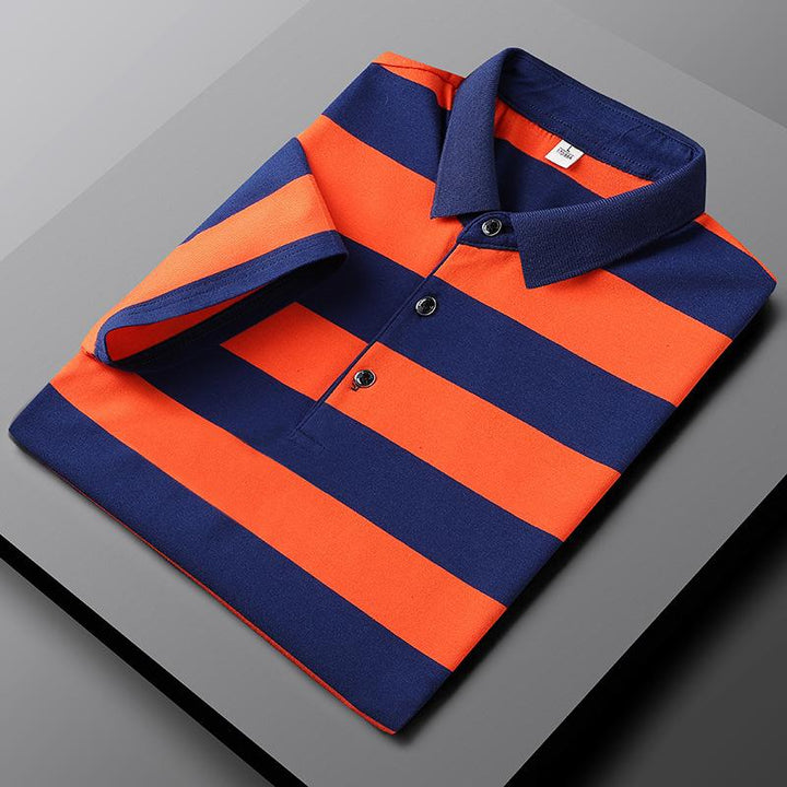 Men's classic striped polo shirt with a timeless design and breathable fabric, ideal for warm summer days and versatile wear.






